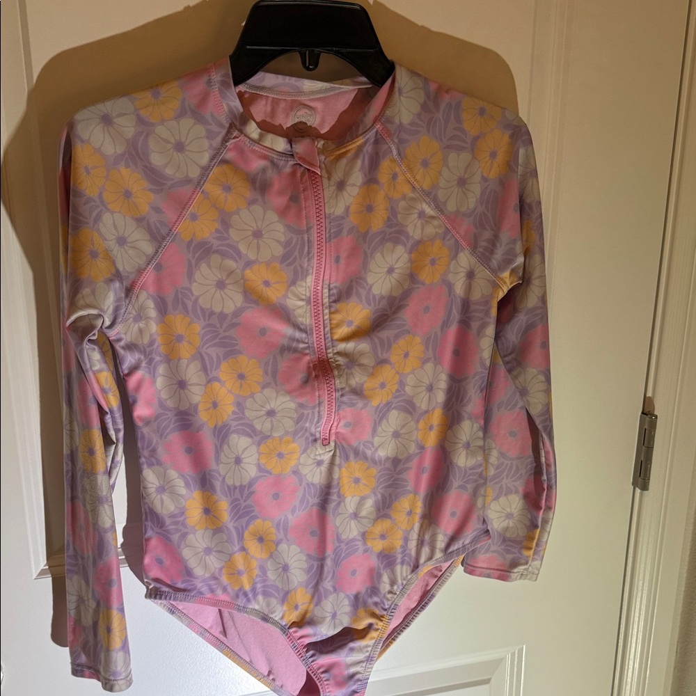 Wonder Nation Pink and Yellow Floral Kids Rashguard